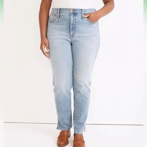 Madewell High Rise Slim Straight Jeans in Stillwood Wash Slit Hem Edition